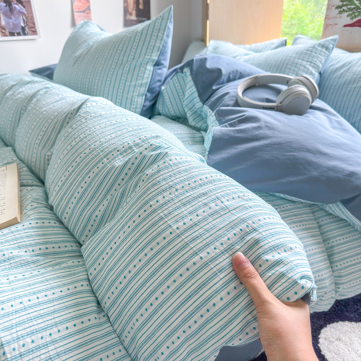 91家纺网 家纺一手货源 找家纺 千朵 2025新款全棉纯棉色织提花水洗棉四件套 富士系列 富士雾兰