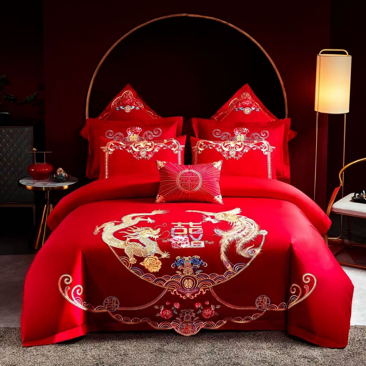 91家纺网 家纺一手货源 找家纺 （总）布乐意 2025新款全棉长绒棉贡缎提花全工艺喷气重工新中式绣花大红婚庆四件套多件套直播