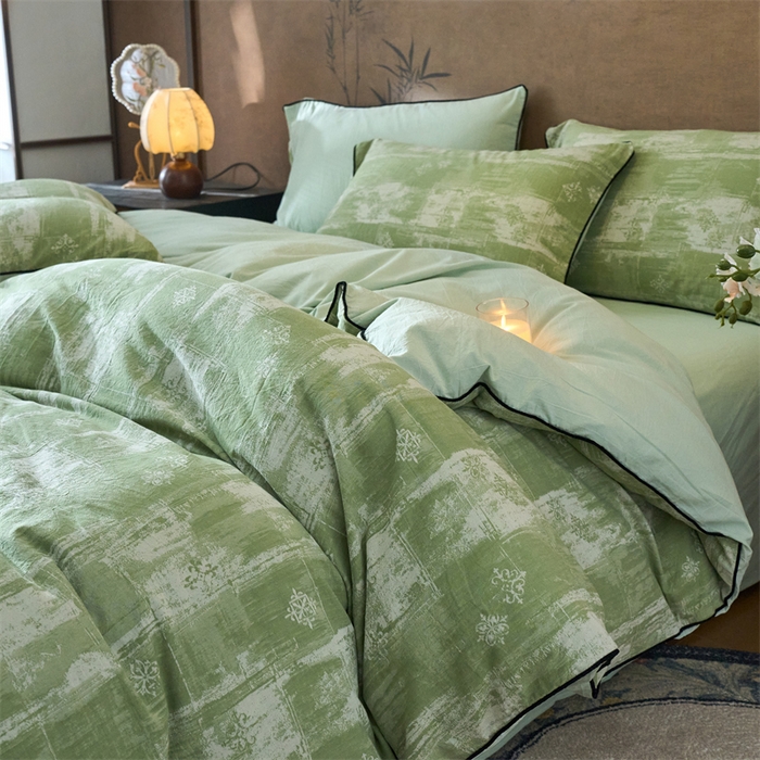 91家纺网 家纺一手货源 找家纺 （总）兰紫橙家纺 2025新款全棉纯棉嵌边色织提花四件套