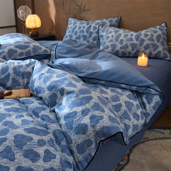 91家纺网 家纺一手货源 找家纺 （总）兰紫橙家纺 2025新款全棉纯棉嵌边色织提花四件套