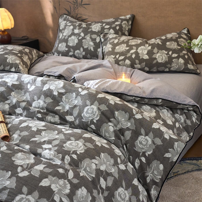 91家纺网 家纺一手货源 找家纺 （总）兰紫橙家纺 2025新款全棉纯棉嵌边色织提花四件套