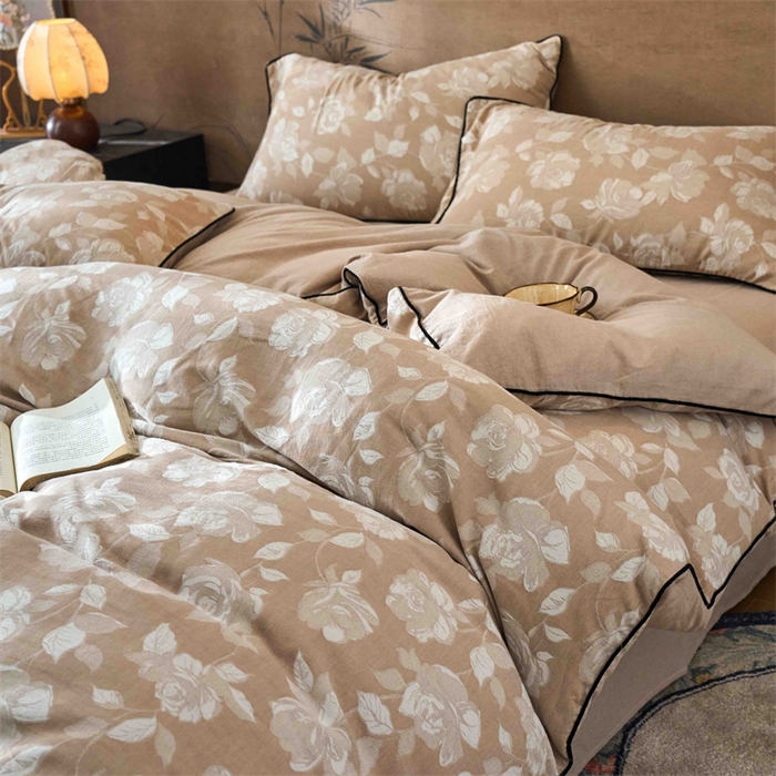 91家纺网 家纺一手货源 找家纺 （总）兰紫橙家纺 2025新款全棉纯棉嵌边色织提花四件套