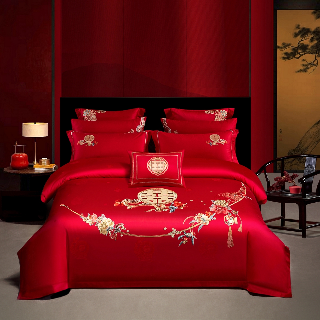 91家纺网 家纺一手货源 找家纺 （总）宏羽纺家纺 2025新款高支高密纯棉婚庆系列四件套