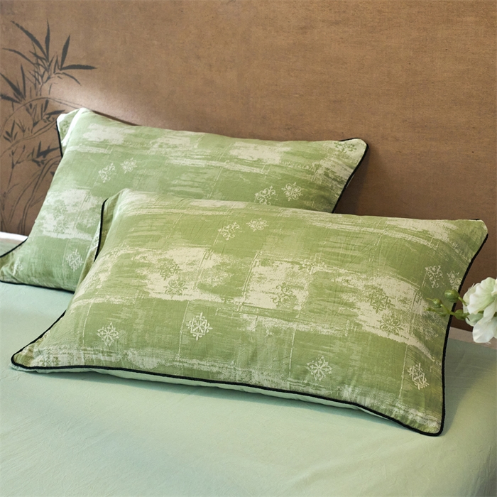 91家纺网 家纺一手货源 找家纺 兰紫橙家纺 2025新款全棉纯棉嵌边色织提花四件套 光芒-草绿