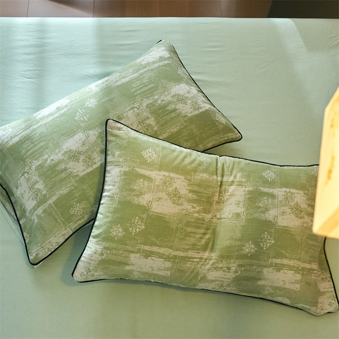 91家纺网 家纺一手货源 找家纺 兰紫橙家纺 2025新款全棉纯棉嵌边色织提花四件套 光芒-草绿