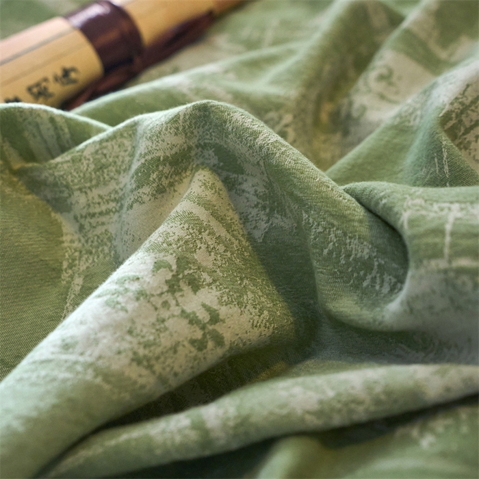 91家纺网 家纺一手货源 找家纺 兰紫橙家纺 2025新款全棉纯棉嵌边色织提花四件套 光芒-草绿