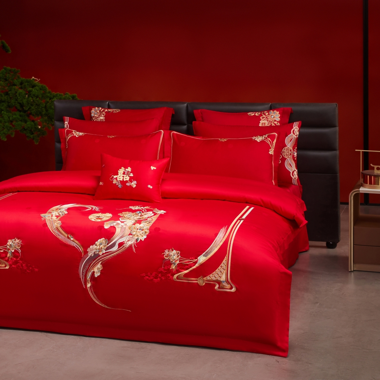 91家纺网 家纺一手货源 找家纺 宏羽纺家纺 2025新款高支高密纯棉婚庆系列四件套 爱的花语