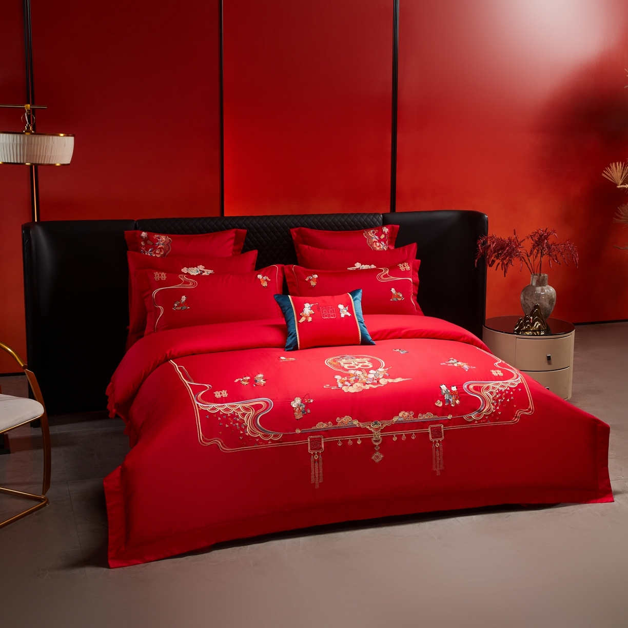 91家纺网 家纺一手货源 找家纺 宏羽纺家纺 2025新款高支高密纯棉婚庆系列四件套 百子登科