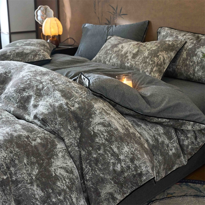 兰紫橙家纺 2025新款全棉纯棉嵌边色织提花四件套 极地之光-咖啡