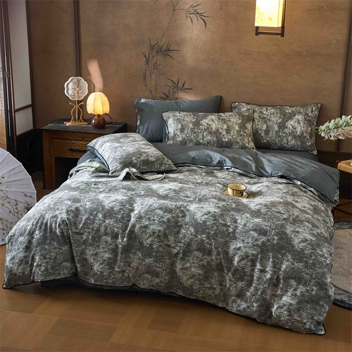 91家纺网 家纺一手货源 找家纺 兰紫橙家纺 2025新款全棉纯棉嵌边色织提花四件套 极地之光-咖啡