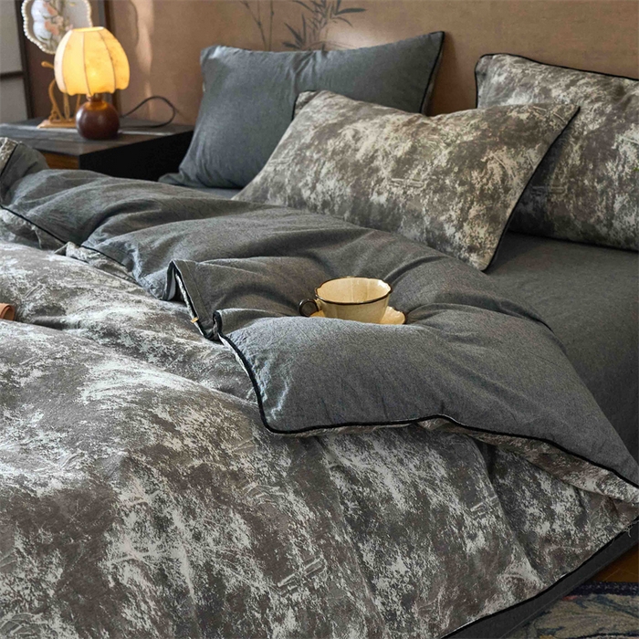 91家纺网 家纺一手货源 找家纺 兰紫橙家纺 2025新款全棉纯棉嵌边色织提花四件套 极地之光-咖啡