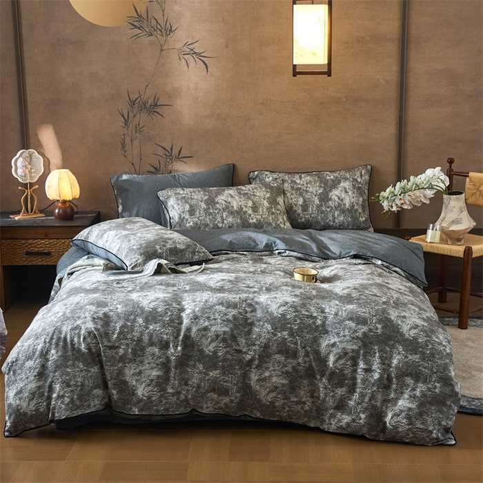 91家纺网 家纺一手货源 找家纺 兰紫橙家纺 2025新款全棉纯棉嵌边色织提花四件套 极地之光-咖啡