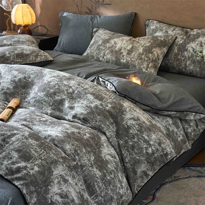 91家纺网 家纺一手货源 找家纺 兰紫橙家纺 2025新款全棉纯棉嵌边色织提花四件套 极地之光-咖啡