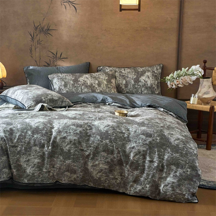 91家纺网 家纺一手货源 找家纺 兰紫橙家纺 2025新款全棉纯棉嵌边色织提花四件套 极地之光-咖啡