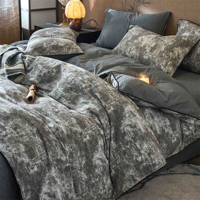 91家纺网 家纺一手货源 找家纺 兰紫橙家纺 2025新款全棉纯棉嵌边色织提花四件套 极地之光-咖啡