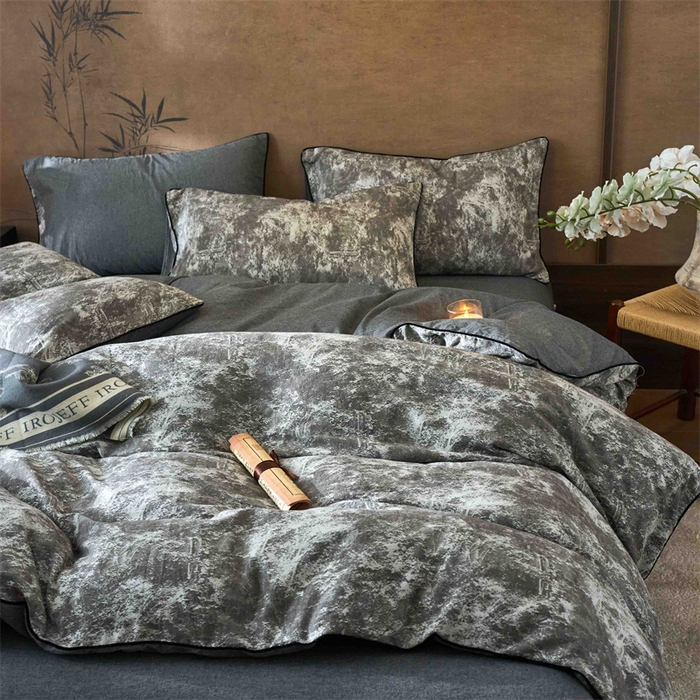 91家纺网 家纺一手货源 找家纺 兰紫橙家纺 2025新款全棉纯棉嵌边色织提花四件套 极地之光-咖啡