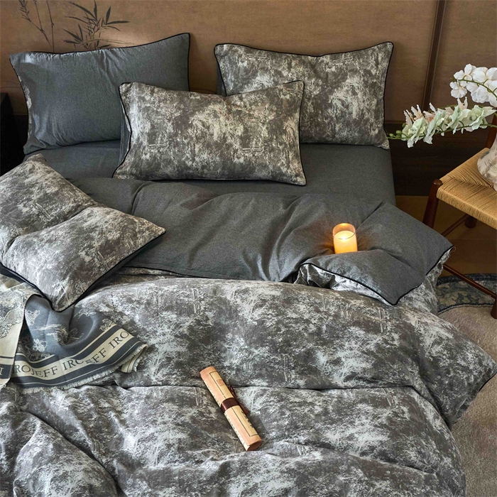 91家纺网 家纺一手货源 找家纺 兰紫橙家纺 2025新款全棉纯棉嵌边色织提花四件套 极地之光-咖啡