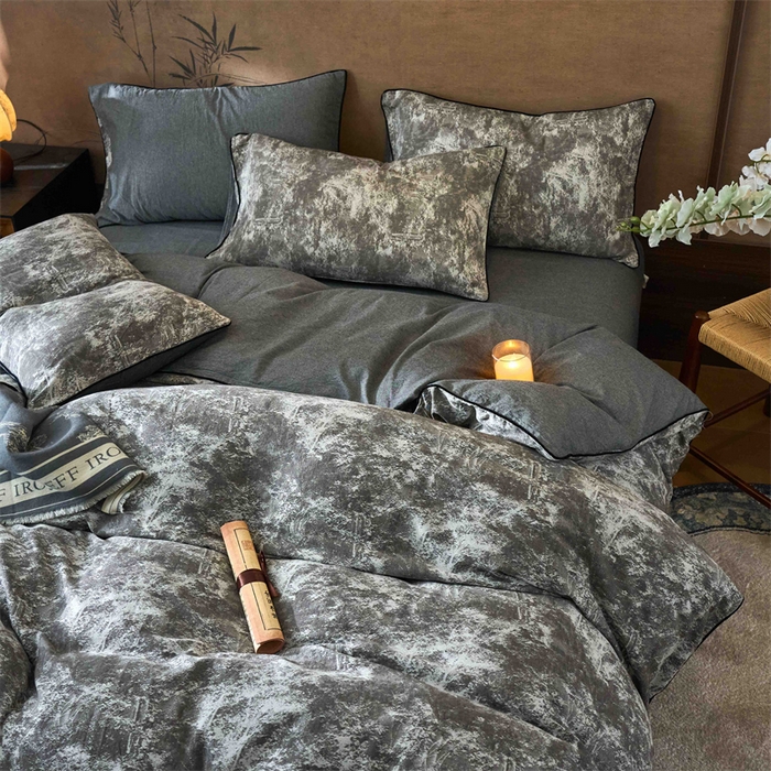 91家纺网 家纺一手货源 找家纺 兰紫橙家纺 2025新款全棉纯棉嵌边色织提花四件套 极地之光-咖啡