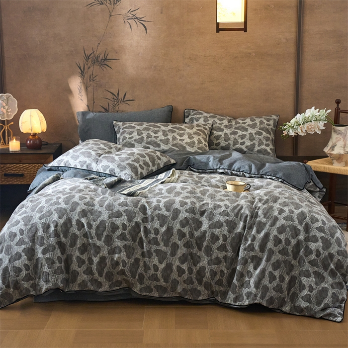 91家纺网 家纺一手货源 找家纺 兰紫橙家纺 2025新款全棉纯棉嵌边色织提花四件套 罗曼人生-咖啡