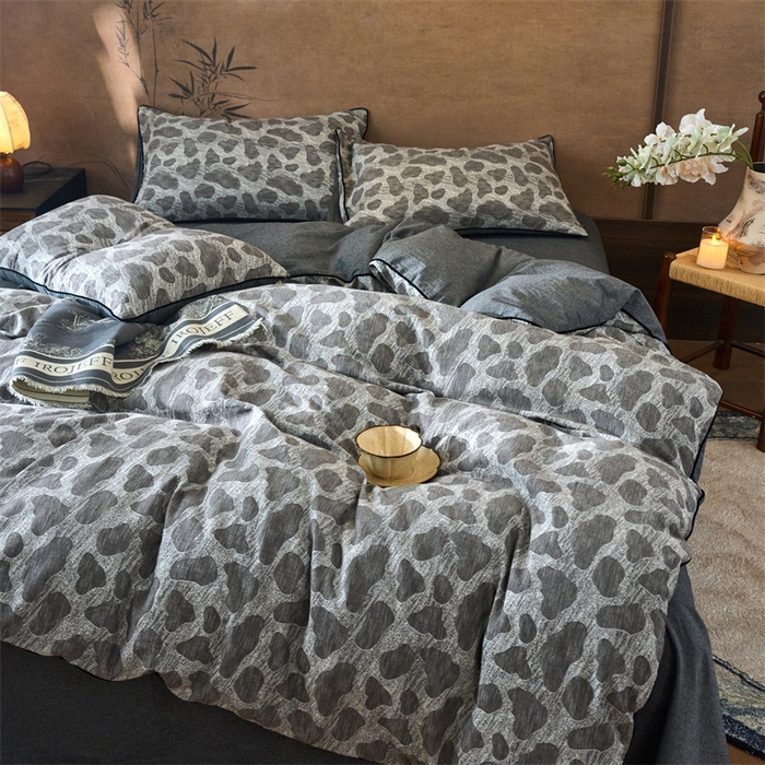 91家纺网 家纺一手货源 找家纺 兰紫橙家纺 2025新款全棉纯棉嵌边色织提花四件套 罗曼人生-咖啡