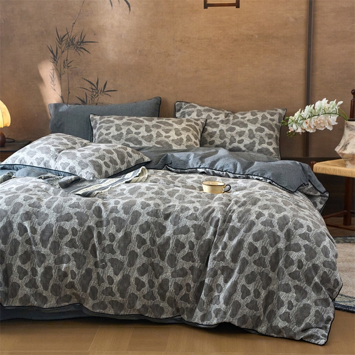 91家纺网 家纺一手货源 找家纺 兰紫橙家纺 2025新款全棉纯棉嵌边色织提花四件套 罗曼人生-咖啡