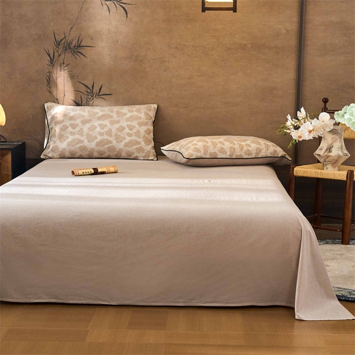 91家纺网 家纺一手货源 找家纺 兰紫橙家纺 2025新款全棉纯棉嵌边色织提花四件套 罗曼人生-卡其