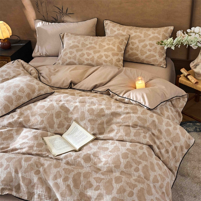 91家纺网 家纺一手货源 找家纺 兰紫橙家纺 2025新款全棉纯棉嵌边色织提花四件套 罗曼人生-卡其