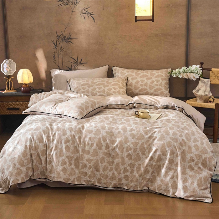 91家纺网 家纺一手货源 找家纺 兰紫橙家纺 2025新款全棉纯棉嵌边色织提花四件套 罗曼人生-卡其