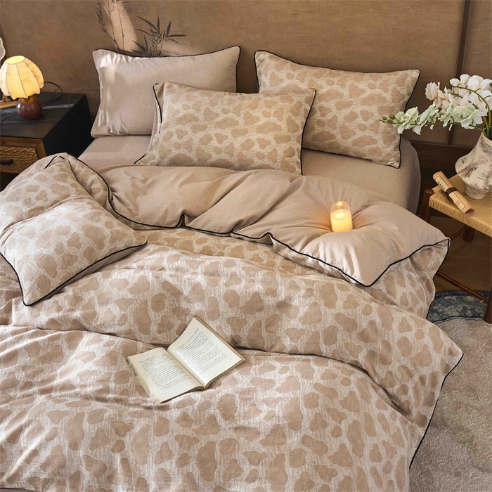 91家纺网 家纺一手货源 找家纺 兰紫橙家纺 2025新款全棉纯棉嵌边色织提花四件套 罗曼人生-卡其