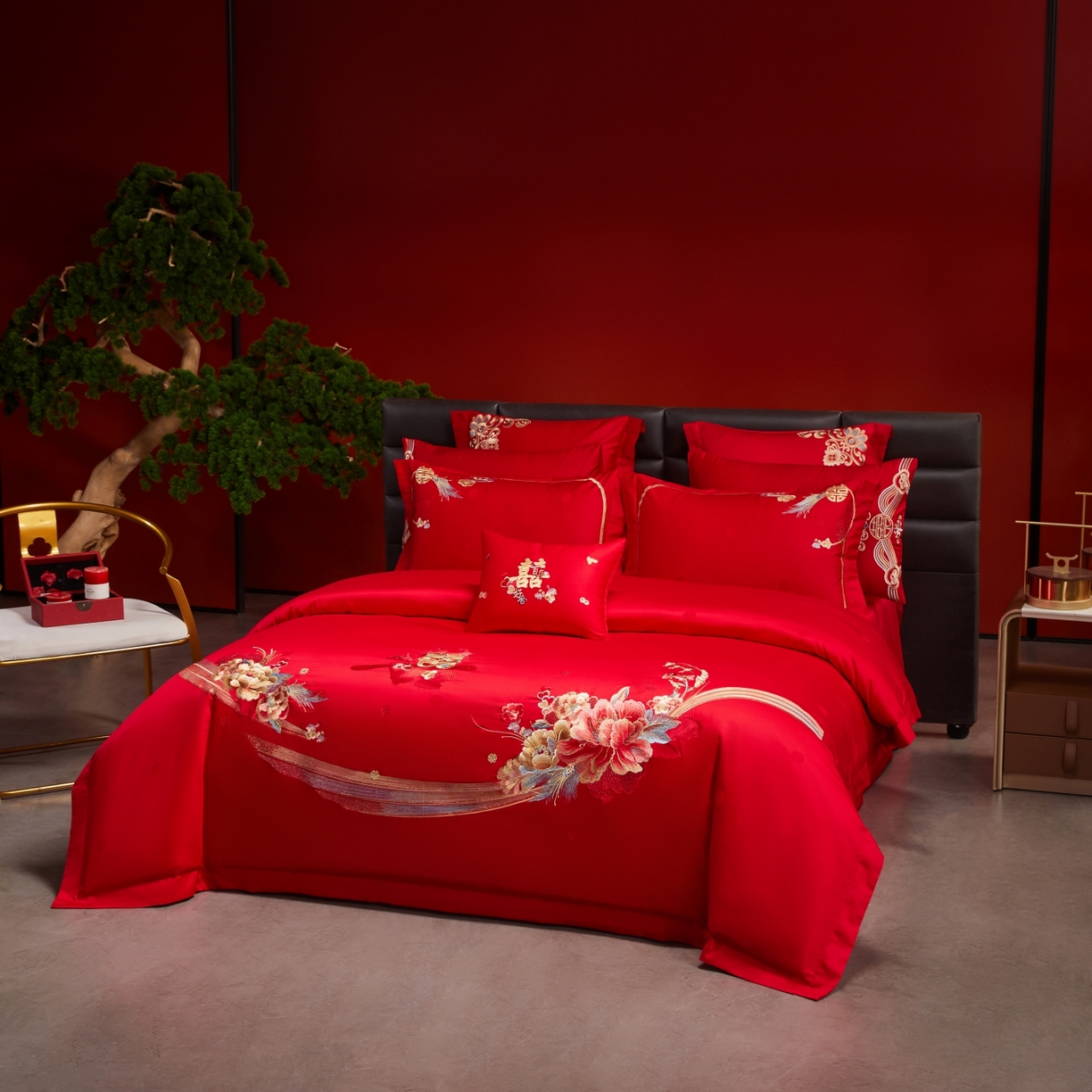 91家纺网 家纺一手货源 找家纺 宏羽纺家纺 2025新款高支高密纯棉婚庆系列四件套 浪漫相随