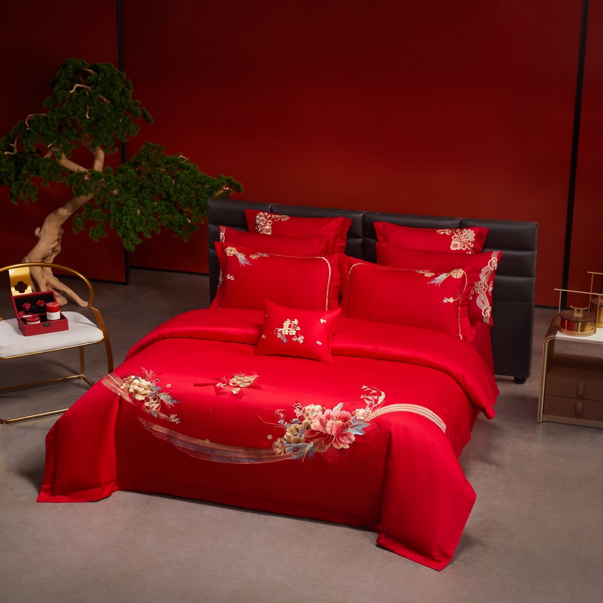 91家纺网 家纺一手货源 找家纺 宏羽纺家纺 2025新款高支高密纯棉婚庆系列四件套 浪漫相随