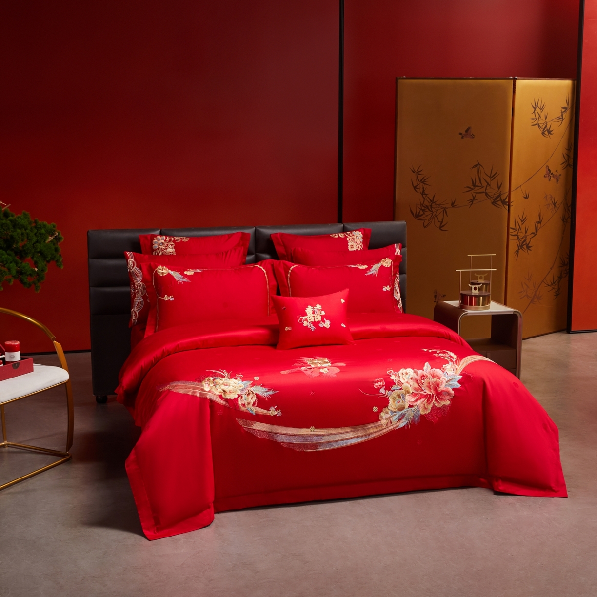 91家纺网 家纺一手货源 找家纺 宏羽纺家纺 2025新款高支高密纯棉婚庆系列四件套 浪漫相随