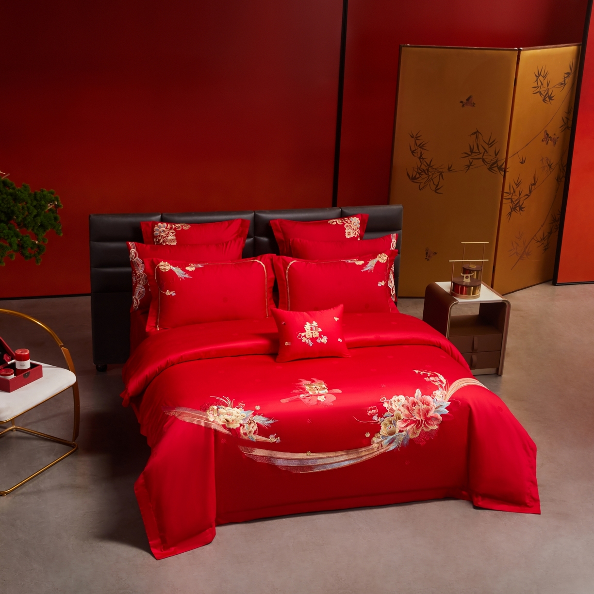 91家纺网 家纺一手货源 找家纺 宏羽纺家纺 2025新款高支高密纯棉婚庆系列四件套 浪漫相随