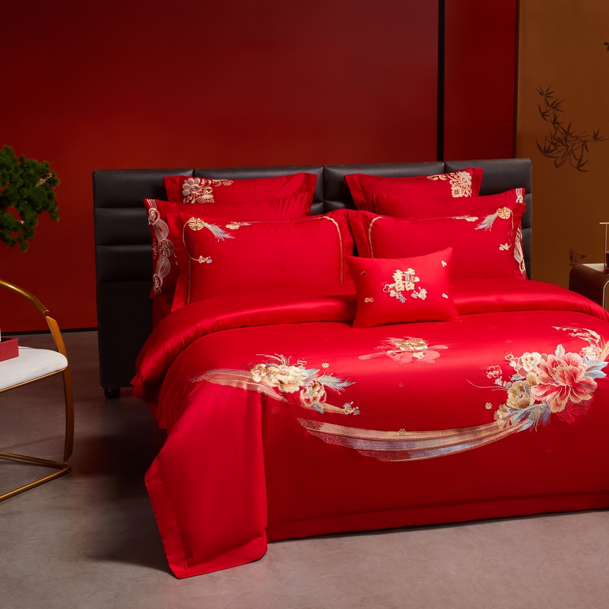 91家纺网 家纺一手货源 找家纺 宏羽纺家纺 2025新款高支高密纯棉婚庆系列四件套 浪漫相随