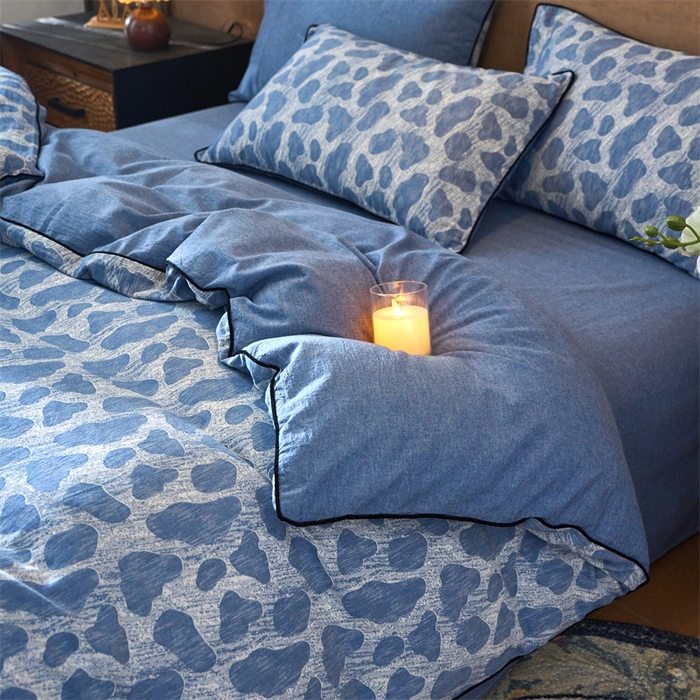 91家纺网 家纺一手货源 找家纺 兰紫橙家纺 2025新款全棉纯棉嵌边色织提花四件套 罗曼人生-牛仔蓝