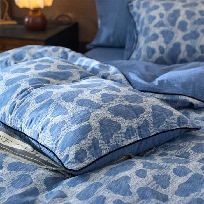 91家纺网 家纺一手货源 找家纺 兰紫橙家纺 2025新款全棉纯棉嵌边色织提花四件套 罗曼人生-牛仔蓝