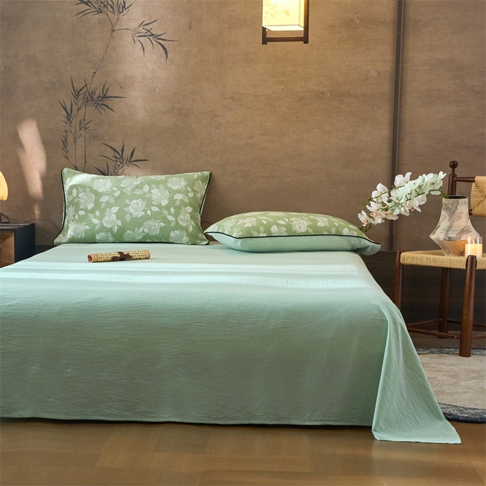 91家纺网 家纺一手货源 找家纺 兰紫橙家纺 2025新款全棉纯棉嵌边色织提花四件套 玫瑰之约-草绿