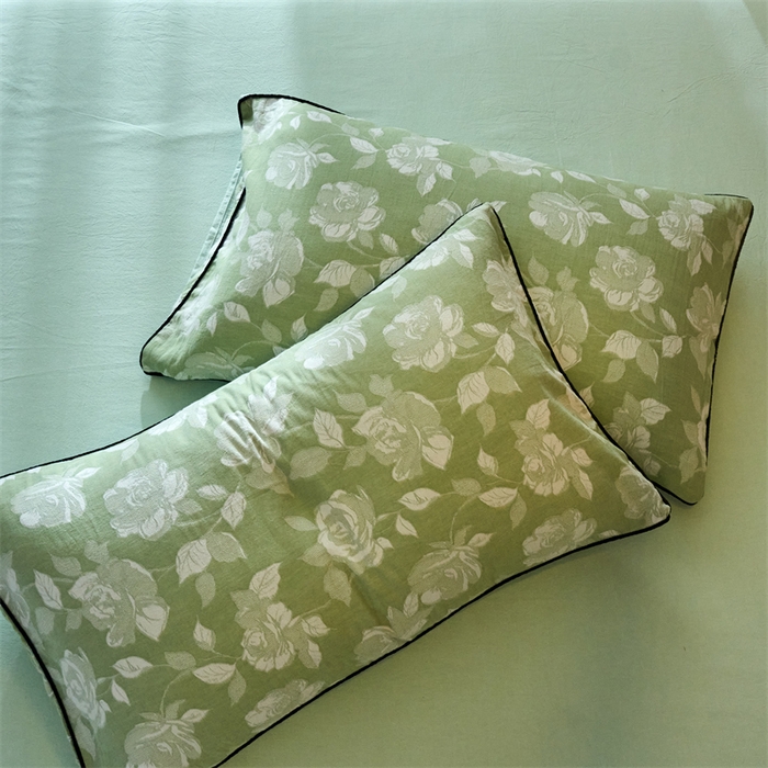 91家纺网 家纺一手货源 找家纺 兰紫橙家纺 2025新款全棉纯棉嵌边色织提花四件套 玫瑰之约-草绿