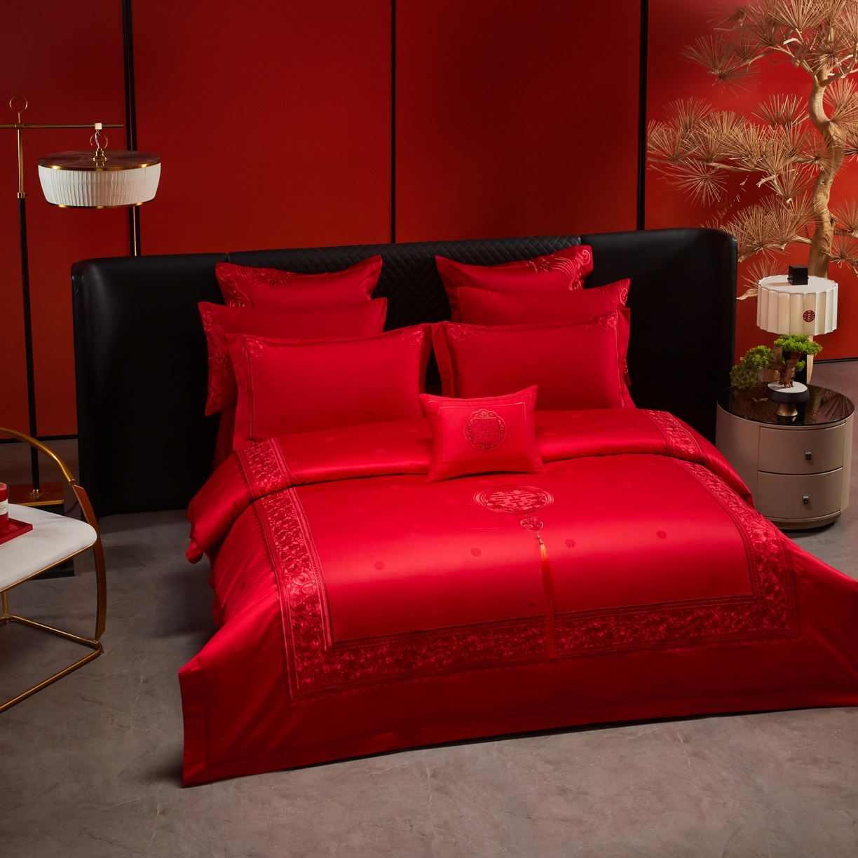 91家纺网 家纺一手货源 找家纺 宏羽纺家纺 2025新款高支高密纯棉婚庆系列四件套 玫瑰花海-红色