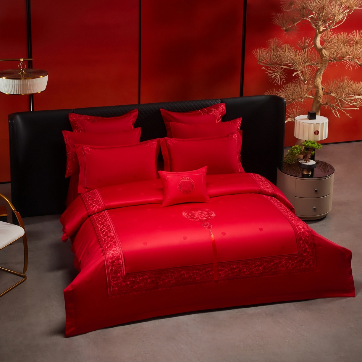 91家纺网 家纺一手货源 找家纺 宏羽纺家纺 2025新款高支高密纯棉婚庆系列四件套 玫瑰花海-红色