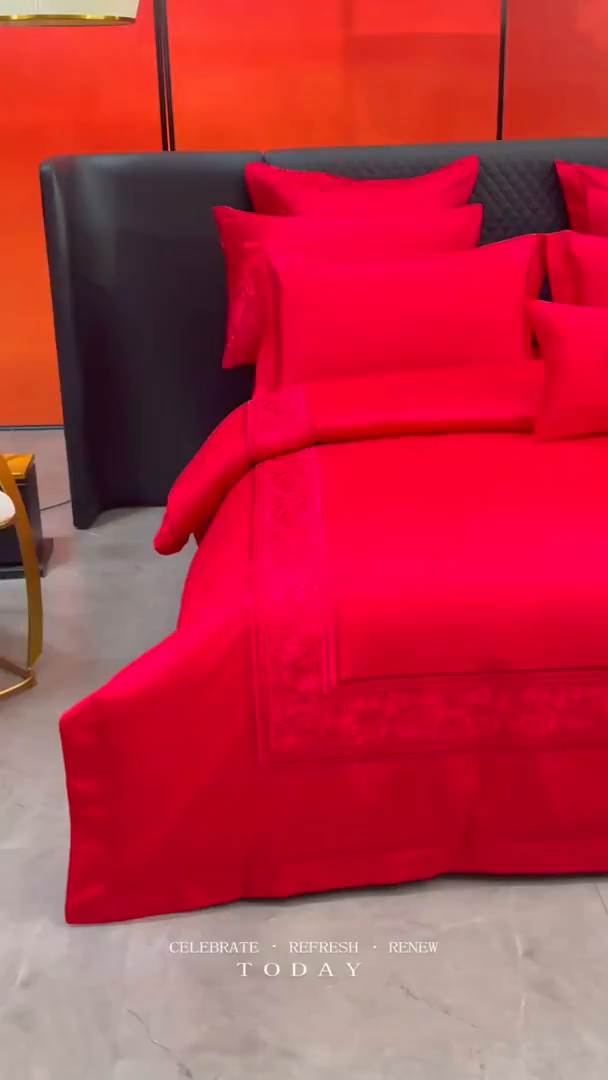 91家纺网 家纺一手货源 找家纺 宏羽纺家纺 2025新款高支高密纯棉婚庆系列四件套 玫瑰花海-红色
