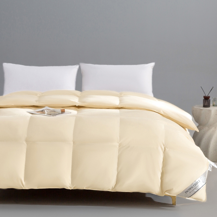 91家纺网 家纺一手货源 找家纺 明羽羽绒 2025新款全棉防羽布平面款羽绒被可定制鹅绒被鸭绒被被子被芯 平面款-奶油黄