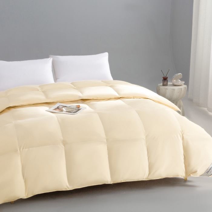 91家纺网 家纺一手货源 找家纺 明羽羽绒 2025新款全棉防羽布平面款羽绒被可定制鹅绒被鸭绒被被子被芯 平面款-奶油黄