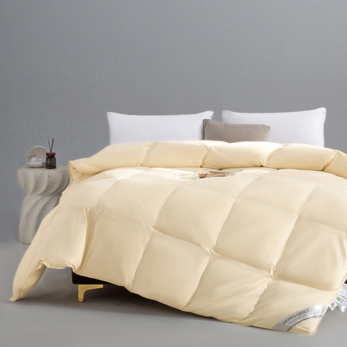 91家纺网 家纺一手货源 找家纺 明羽羽绒 2025新款全棉防羽布平面款羽绒被可定制鹅绒被鸭绒被被子被芯 平面款-奶油黄
