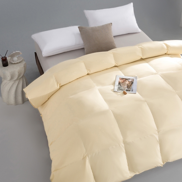 91家纺网 家纺一手货源 找家纺 明羽羽绒 2025新款全棉防羽布平面款羽绒被可定制鹅绒被鸭绒被被子被芯 平面款-奶油黄