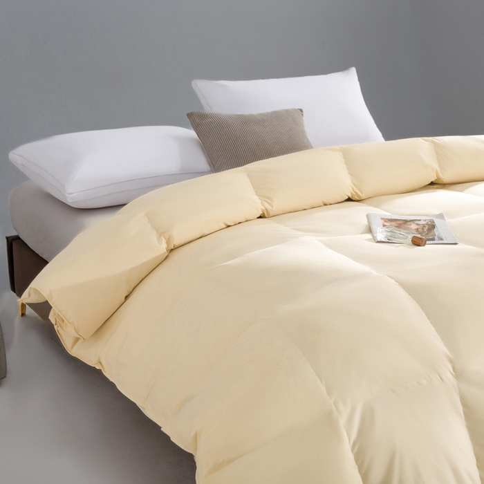 91家纺网 家纺一手货源 找家纺 明羽羽绒 2025新款全棉防羽布平面款羽绒被可定制鹅绒被鸭绒被被子被芯 平面款-奶油黄