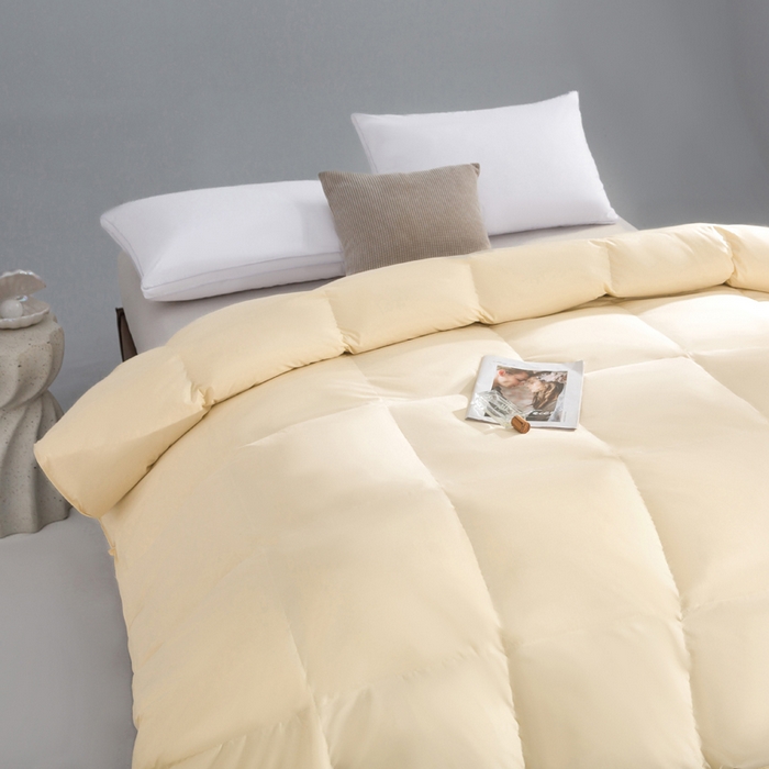 91家纺网 家纺一手货源 找家纺 明羽羽绒 2025新款全棉防羽布平面款羽绒被可定制鹅绒被鸭绒被被子被芯 平面款-奶油黄