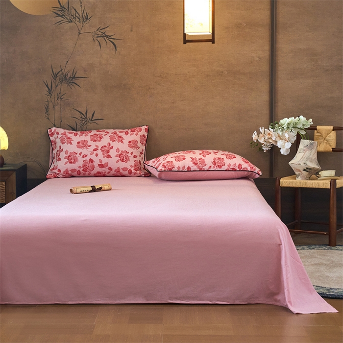 91家纺网 家纺一手货源 找家纺 兰紫橙家纺 2025新款全棉纯棉嵌边色织提花四件套 玫瑰之约-大红