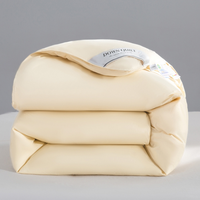 91家纺网 家纺一手货源 找家纺 明羽羽绒 2025新款全棉防羽布平面款羽绒被可定制鹅绒被鸭绒被被子被芯 平面款-奶油黄