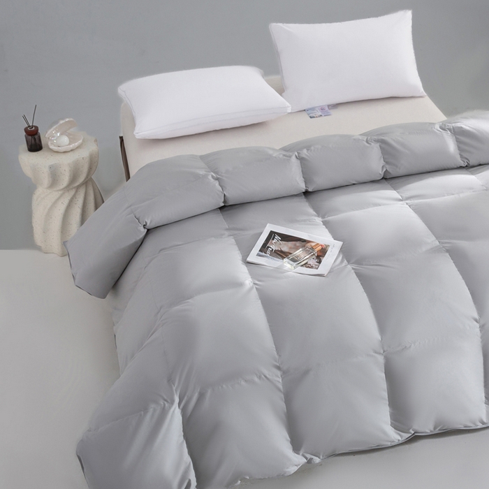 91家纺网 家纺一手货源 找家纺 明羽羽绒 2025新款全棉防羽布平面款羽绒被可定制鹅绒被鸭绒被被子被芯 平面款-浅灰